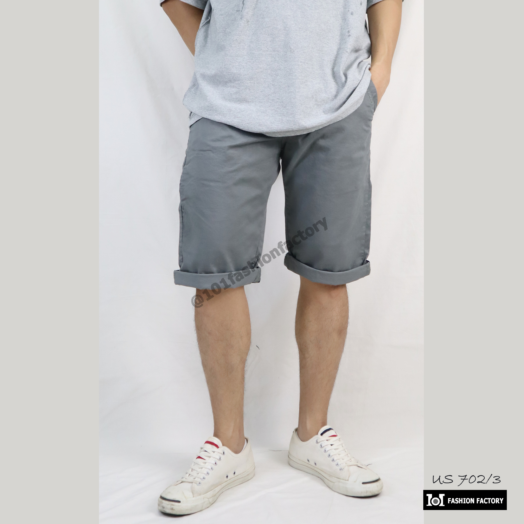 กางเกงขาสั้น 3 ส่วนพับขา NO.702/3 ดีไซน์แฟชั่น ใส่ได้ทุกวัน สีเทาเขียว | US101