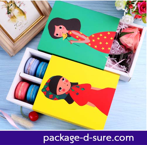 โปรโมชั่น//กล่องมาการอง 8-10 ชิ้น ชุด 4 สี 4 ลาย ลายเด็กหญิง