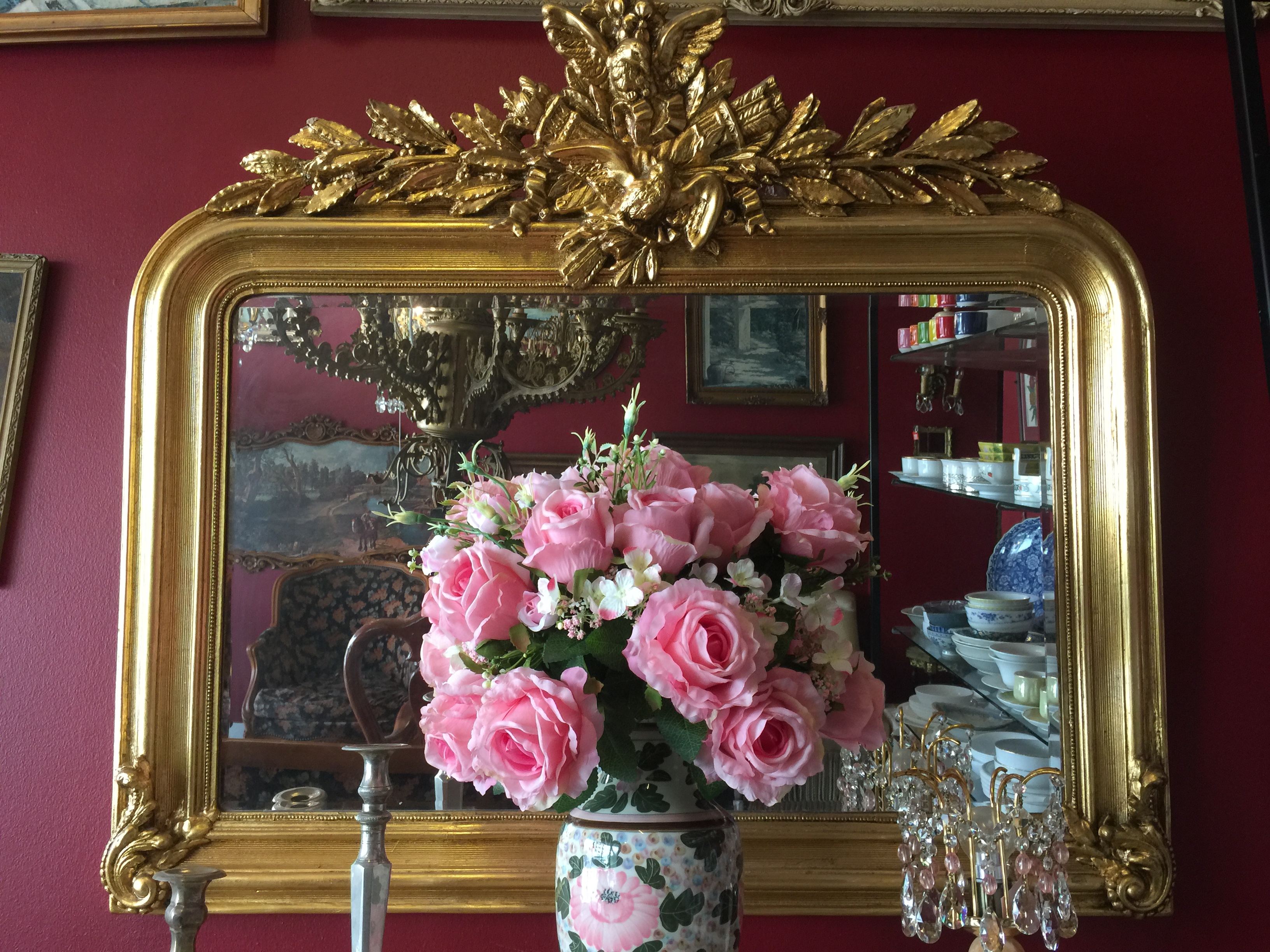 กระจกไม้แกะสลักสีทอง งานฝรั่งเศส