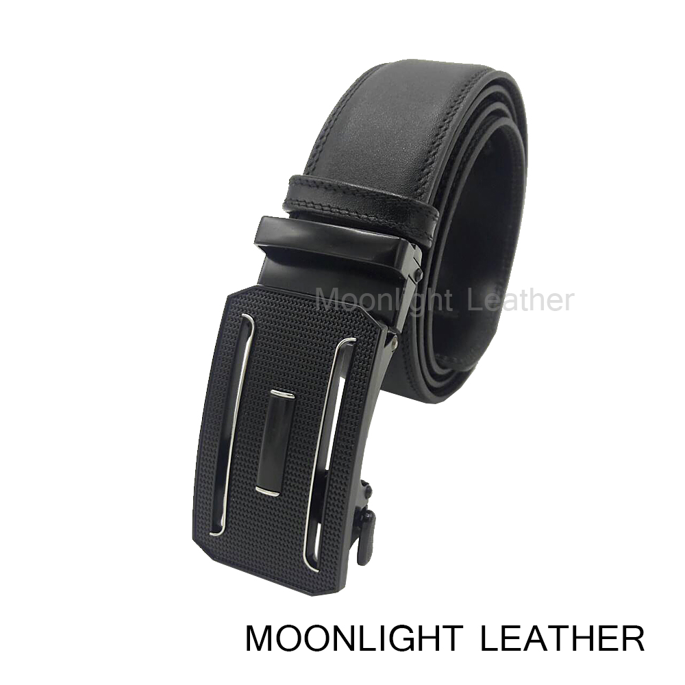 เข็มขัดหนังวัวแท้ MOONLIGHT สำหรับผู้ชาย แบบ Auto Locking หัวไฟเบอร์ลาย Exclusive-2 เป็นหนังแท้ทั้งด้านหน้าหลัง ไม่ลอก