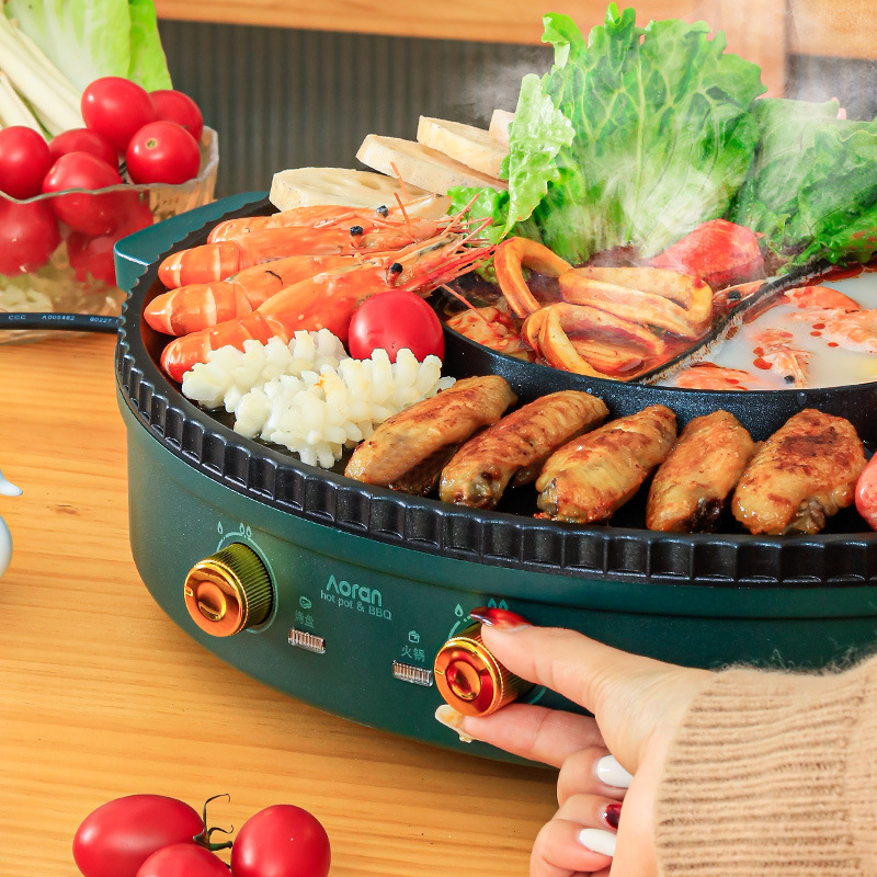 เตาหมูกระทะพร้อมหม้อชาบูตรงกลางแบบแยกน้ำ 2 ช่อง ขนาดใหญ่พิเศษทาน 3-5 คน รุ่น SHA002