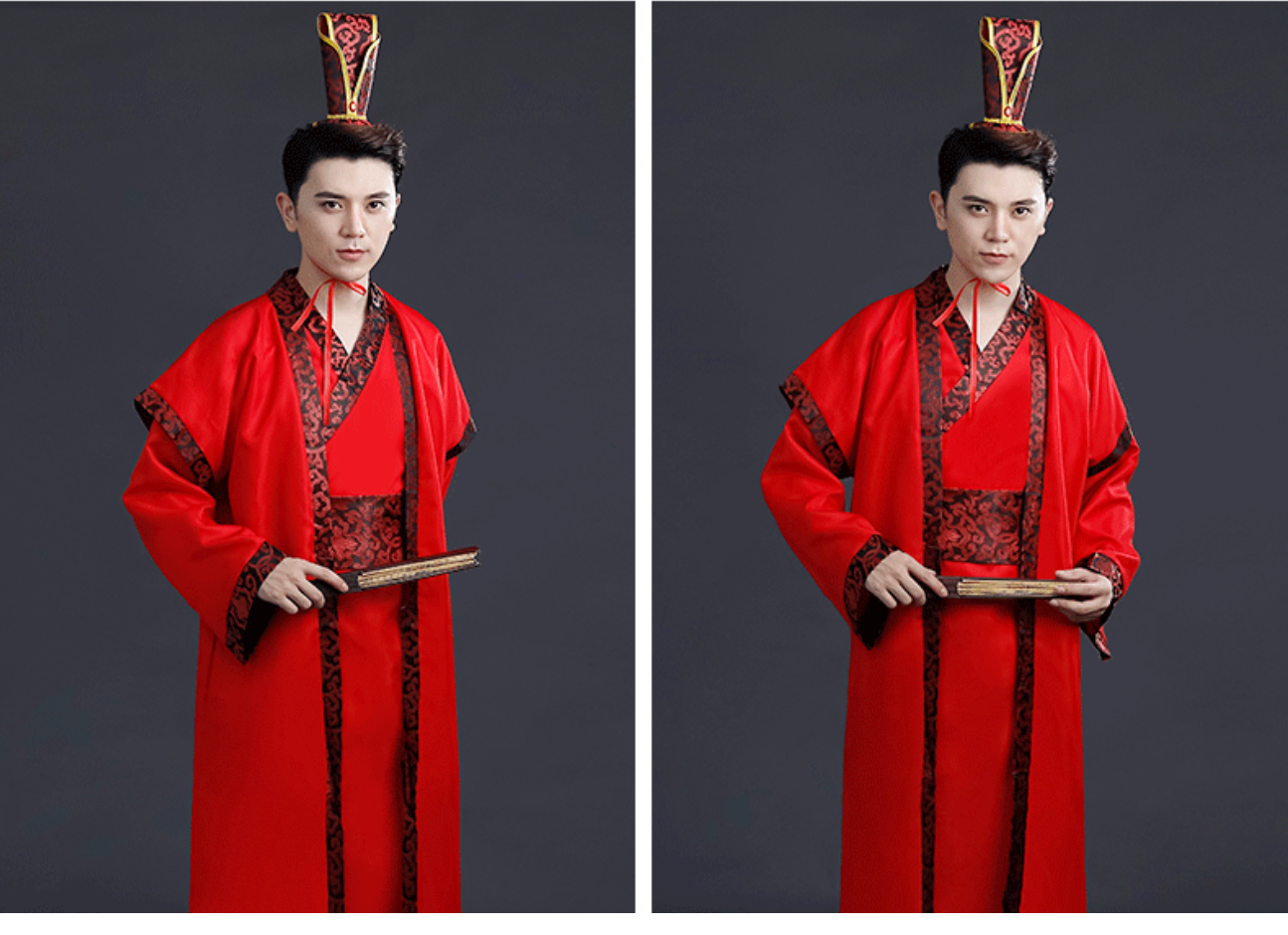 ชุดจีนฮั่น มีเสื้อคลุม สีแดง แขนกว้าง. รหัส.RW 58 สินค้าพร้อมส่ง