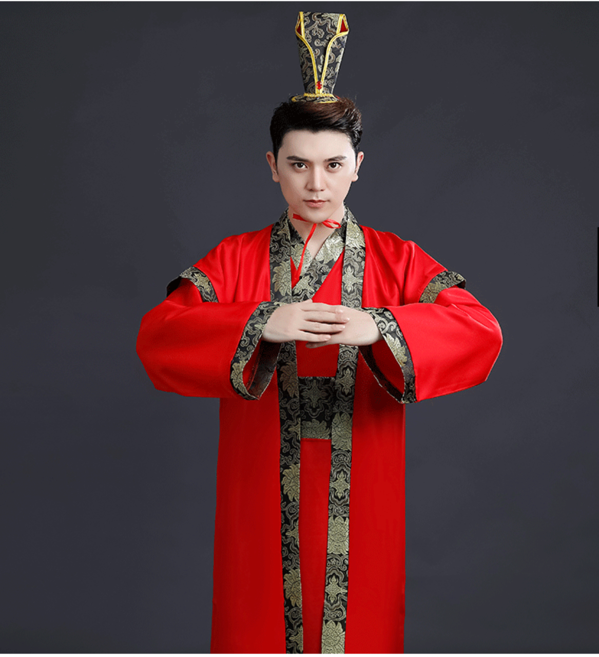 ชุดจีนฮั่น มีเสื้อคลุม สีแดง ขอบทอง รหัส.RB 58 สินค้าพร้อมส่ง