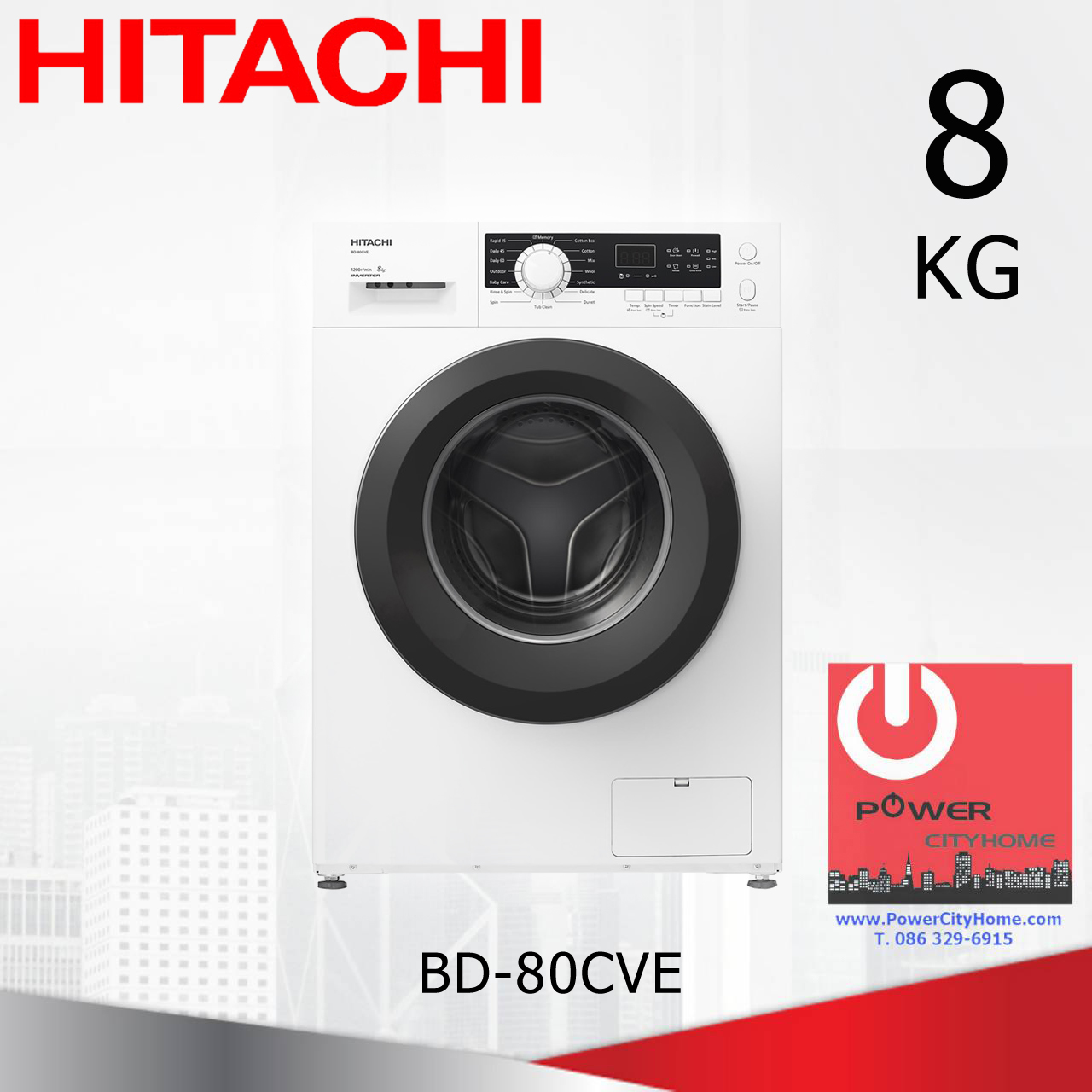 เครื่องซักผ้า Hitachi ฝาหน้า 8.0 กก. รุ่น BD-80CVE