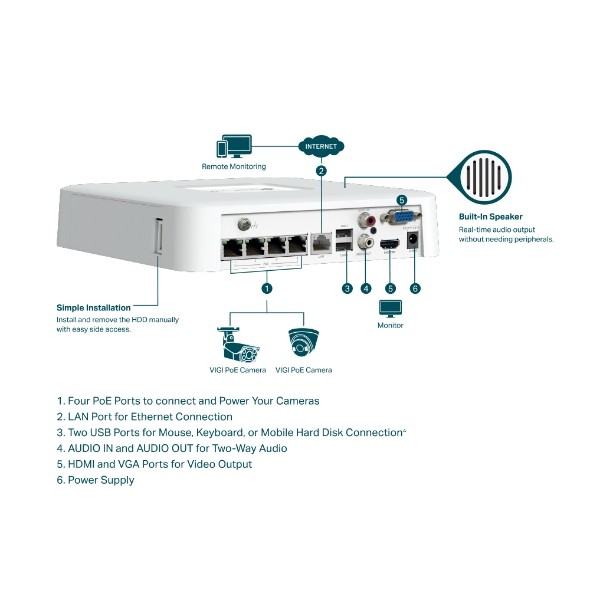 VIGI NVR1104H-4P VIGI 4 Channel PoE+ Network Video Recorder