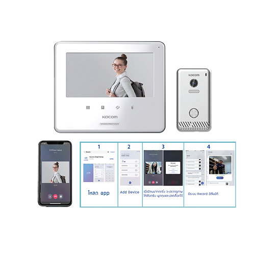 (ชุดพร้อมติดตั้ง) IP VDO PHONE รุ่นเชื่อมต่อมือถือได้ กดกริ่ง เห็นหน้า พูดคุย ปลดล็อกประตูผ่านมือถือได้เลย เชื่อมต่อมือถือได้ 5 เครื่อง สามารถกดเรียกดูย้อนหลังผ่าน Cloud Server ของ KOCOM