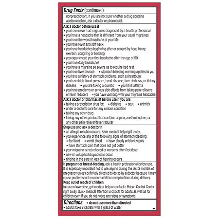 Excedrin Migraine 100 เม็ด ยาบรรเทาอาการไมเกรน วิงเวียนศรีษะ คลื่นไส้ หมดอายุ 06/2027