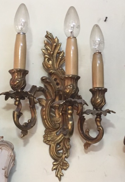 B 6015 A PAIR OF FRENCH ORMOLU THREE-BRANCH WALL -LIGHTS