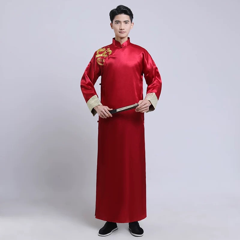 #ฉี่พ่าวแดง ลายปักมังกร ผ้าไหมจีน+โพลี รหัส FC 105