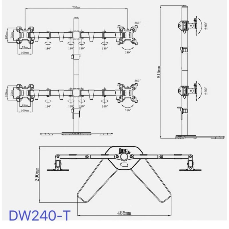 ขาตั้งจอคอมแบบ4จอ DW240 หมุนจอได้ ปรับระดับจอได้ ยี่ห้อKALOC