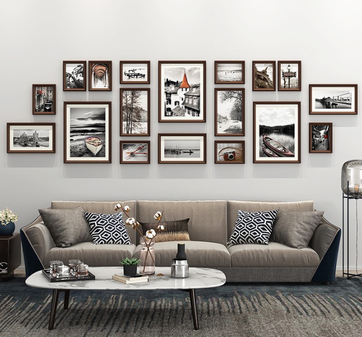 ชุดกรอบรูปติดผนัง Scenery (Brown18) กรอบรูปไม้สีน้ำตาล 18 ชิ้น พร้อมภาพตามแบบและวัสดุติดตั้ง