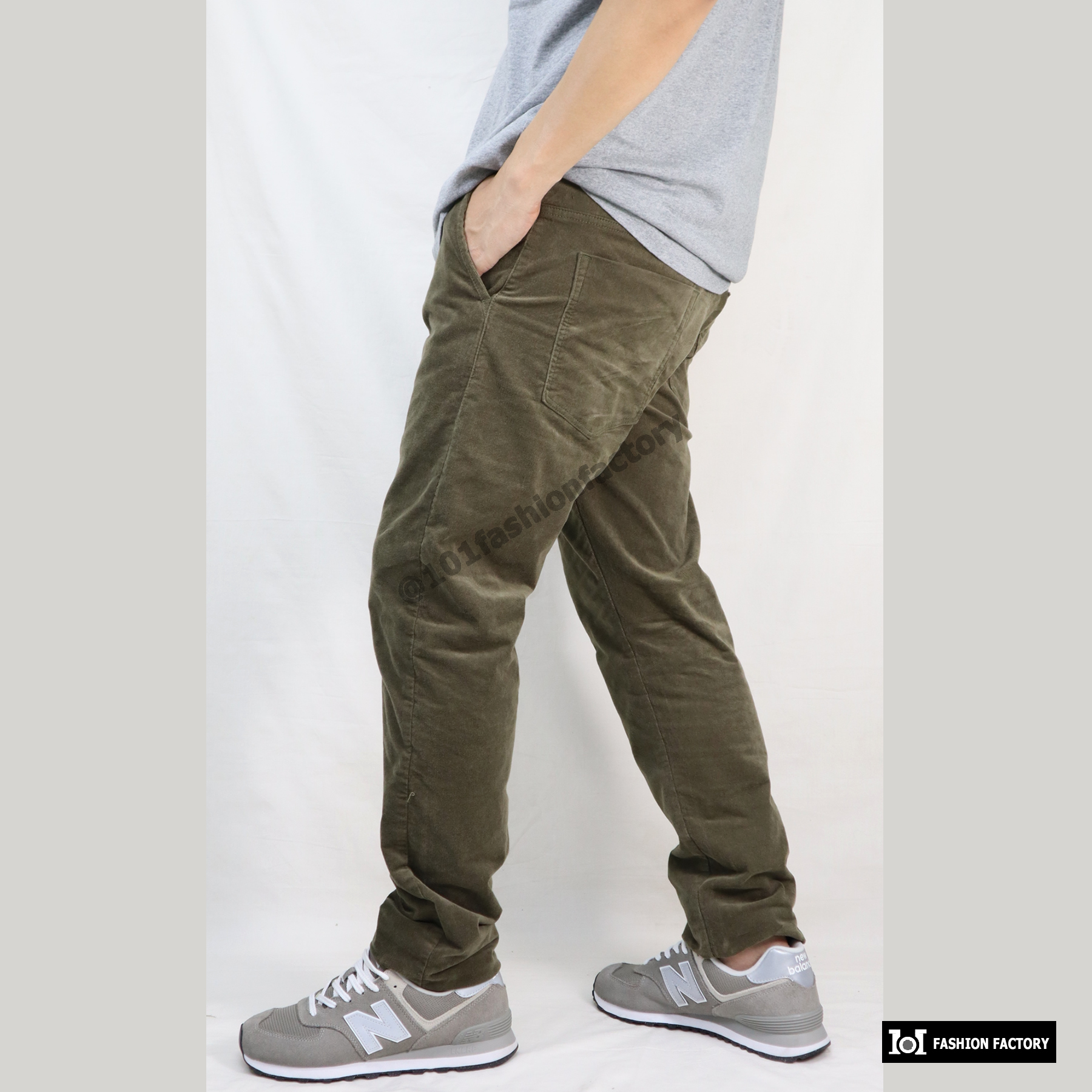กางเกงขายาวลูกฟูกยืด NO.670/3 Conduroy Pants วินเทจสไตล์ สีเขียว | US101