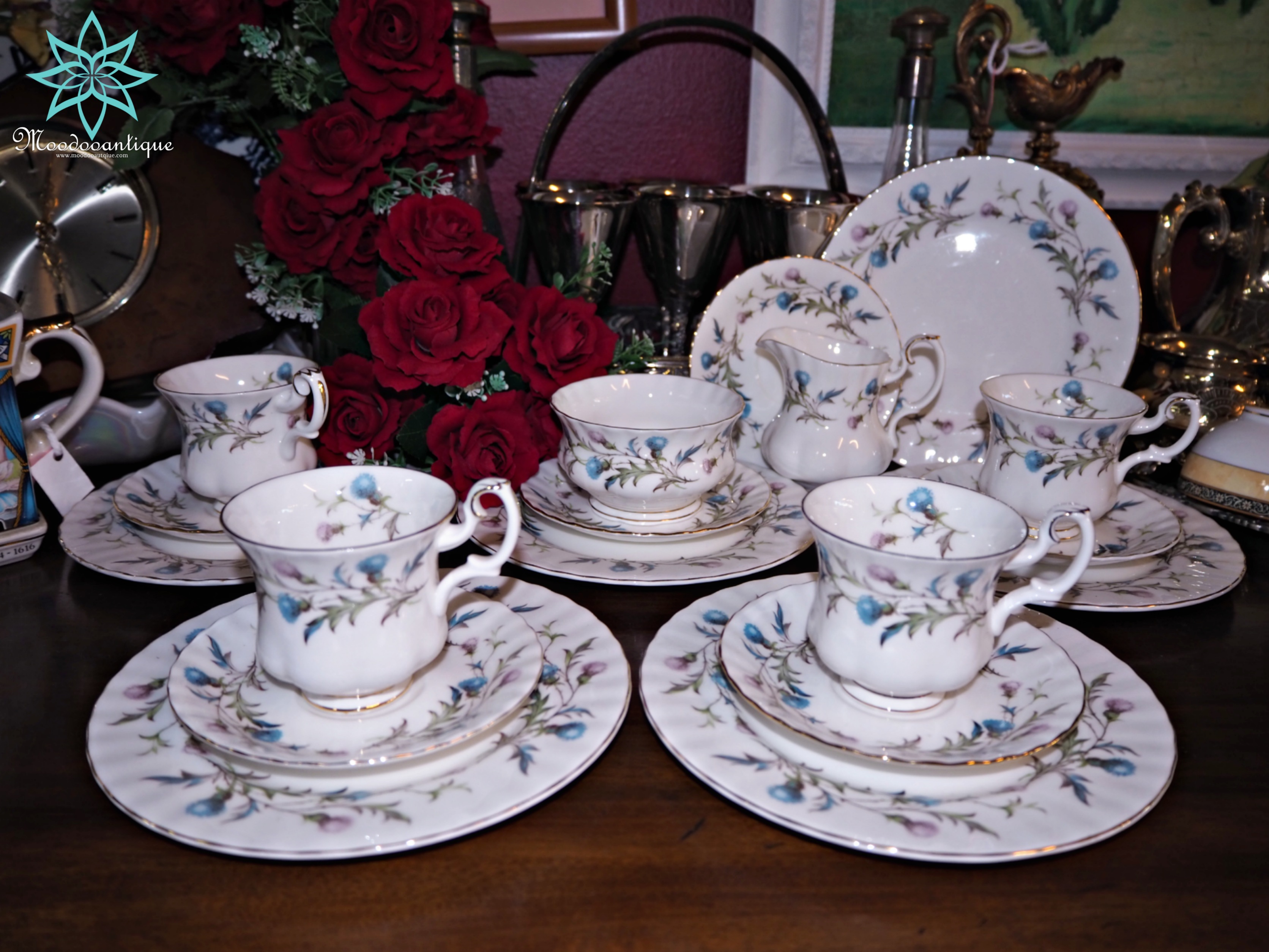 Royal Albert Brigadoon Teacup Trio Pink Blue Bone China