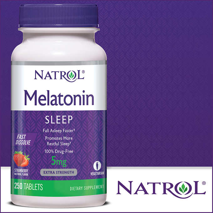 Natrol Melatonin 5mg 250 เม็ด วิตามินหรือฮอร์โมนช่วยให้นอนหลับ ชนิดอม รสสตรอบอรี่ หมดอายุ 09/2026