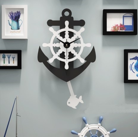 ชุดกรอบรูปติดผนัง Anchor Clock กรอบรูป 7 ชิ้น+สมอเรือ+นาฬิกาสมอเรือ พร้อมรูปภาพตามแบบและวัสดุติดตั้ง