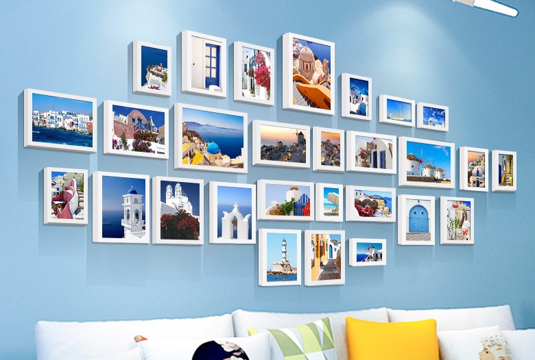 ชุดกรอบรูปติดผนัง White28 กรอบรูปสีขาว 28 ชิ้น พร้อมรูปภาพตามแบบและวัสดุติดตั้ง