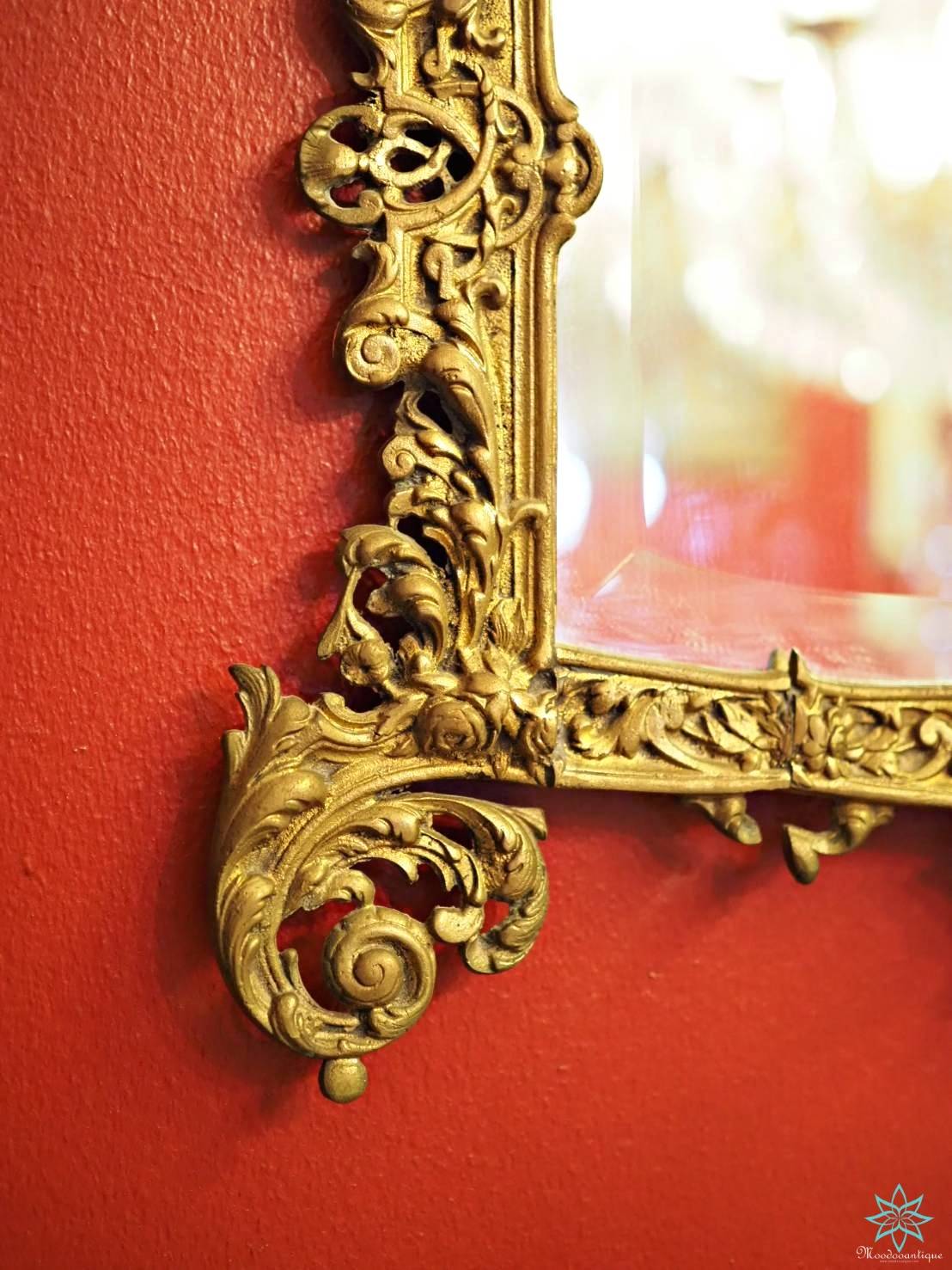 Antique French Carved Gold Gilt Brass Louis XV Mirror