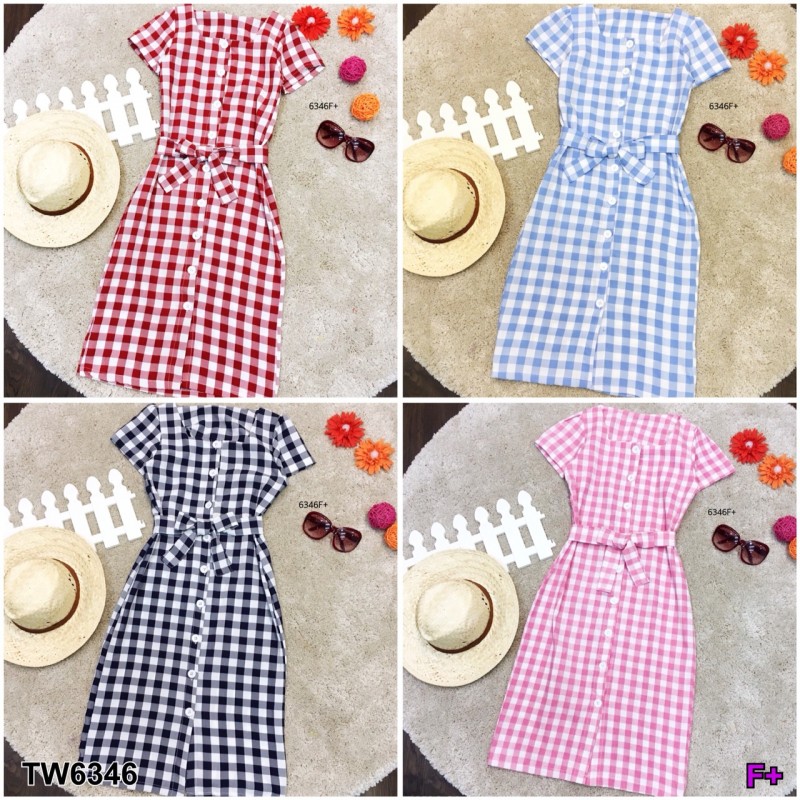 TW6346-เดรสสก็อตผูกเอว