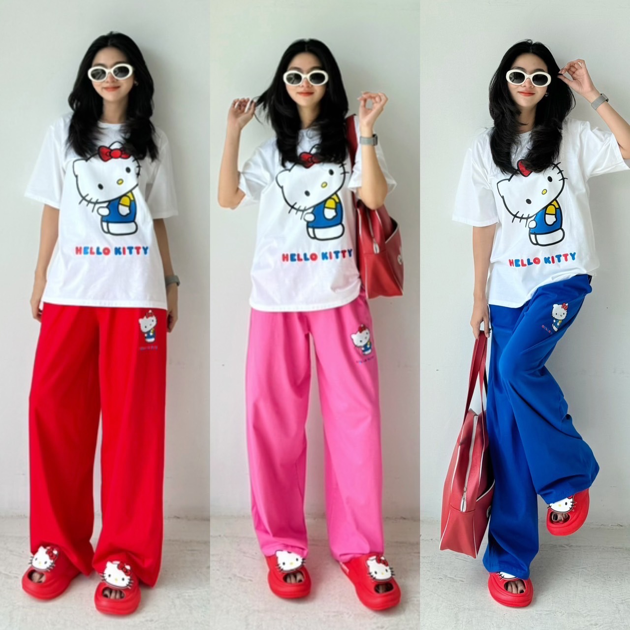 New Collection !!!! Hello Kitty Set เซตเสื้อยืดคอกลมแขนสั้น ทรง Oversize