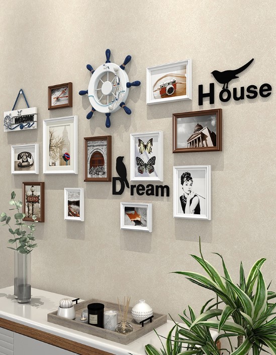 ชุดกรอบรูปติดผนังแนวทะเล Mediteranean Style5 (ฺBrown) กรอบรูปไม้ 11 ชิ้น พร้อมภาพและของตกแต่งแนวทะเล