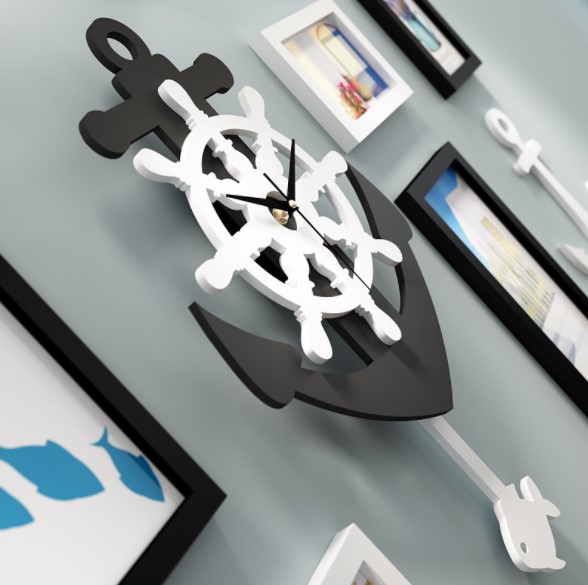 ชุดกรอบรูปติดผนัง Anchor Clock กรอบรูป 7 ชิ้น+สมอเรือ+นาฬิกาสมอเรือ พร้อมรูปภาพตามแบบและวัสดุติดตั้ง