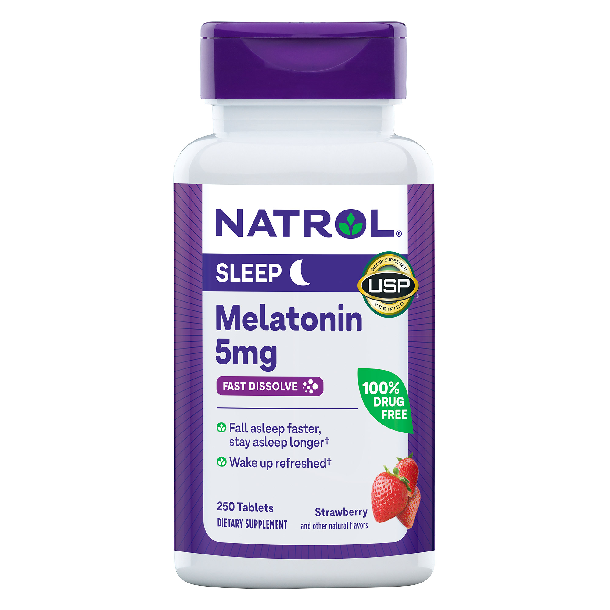 Natrol Melatonin 5mg 250 เม็ด วิตามินหรือฮอร์โมนช่วยให้นอนหลับ ชนิดอม รสสตรอบอรี่ หมดอายุ 09/2026