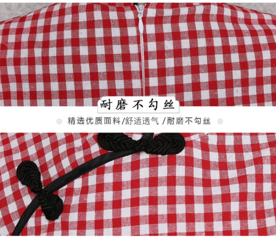 เดรสลายสก๊อตสีแดง. ผ้าฝ้าย รหัส VV 51 สินค้าพร้อมส่ง