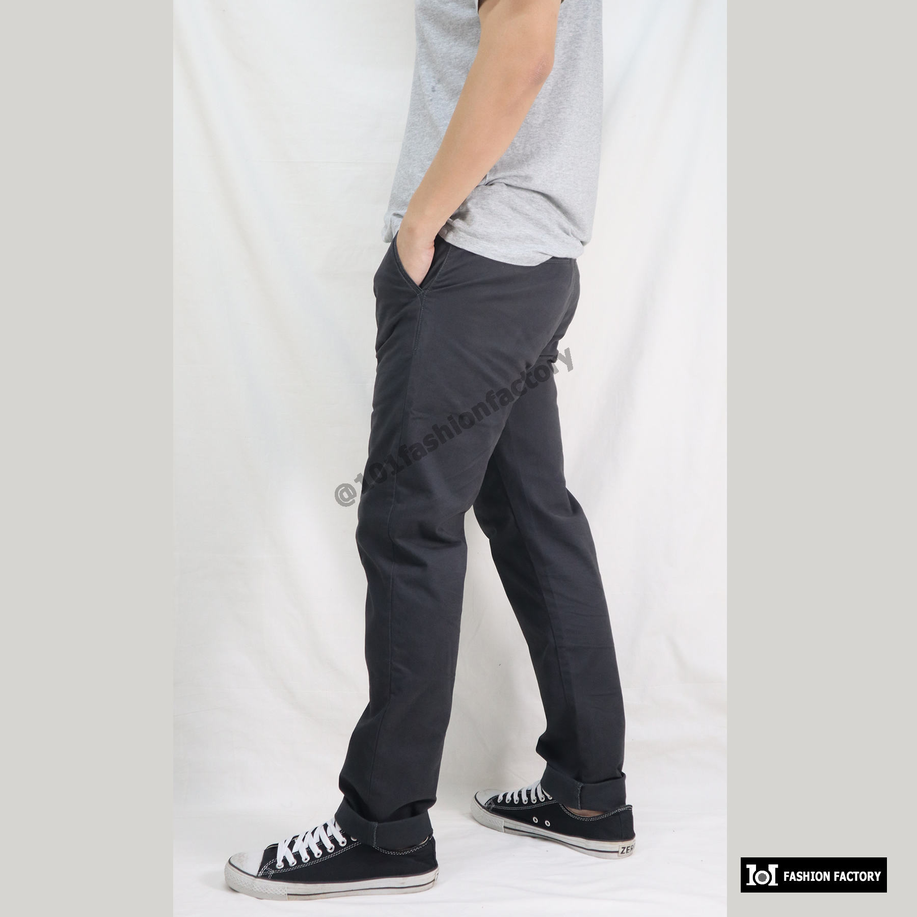 ขายาวชีโน่ No.646/17 กางเกงสวย ที่ไหนกับใครมั่นใจสุดๆ สีเทาดำ| US101