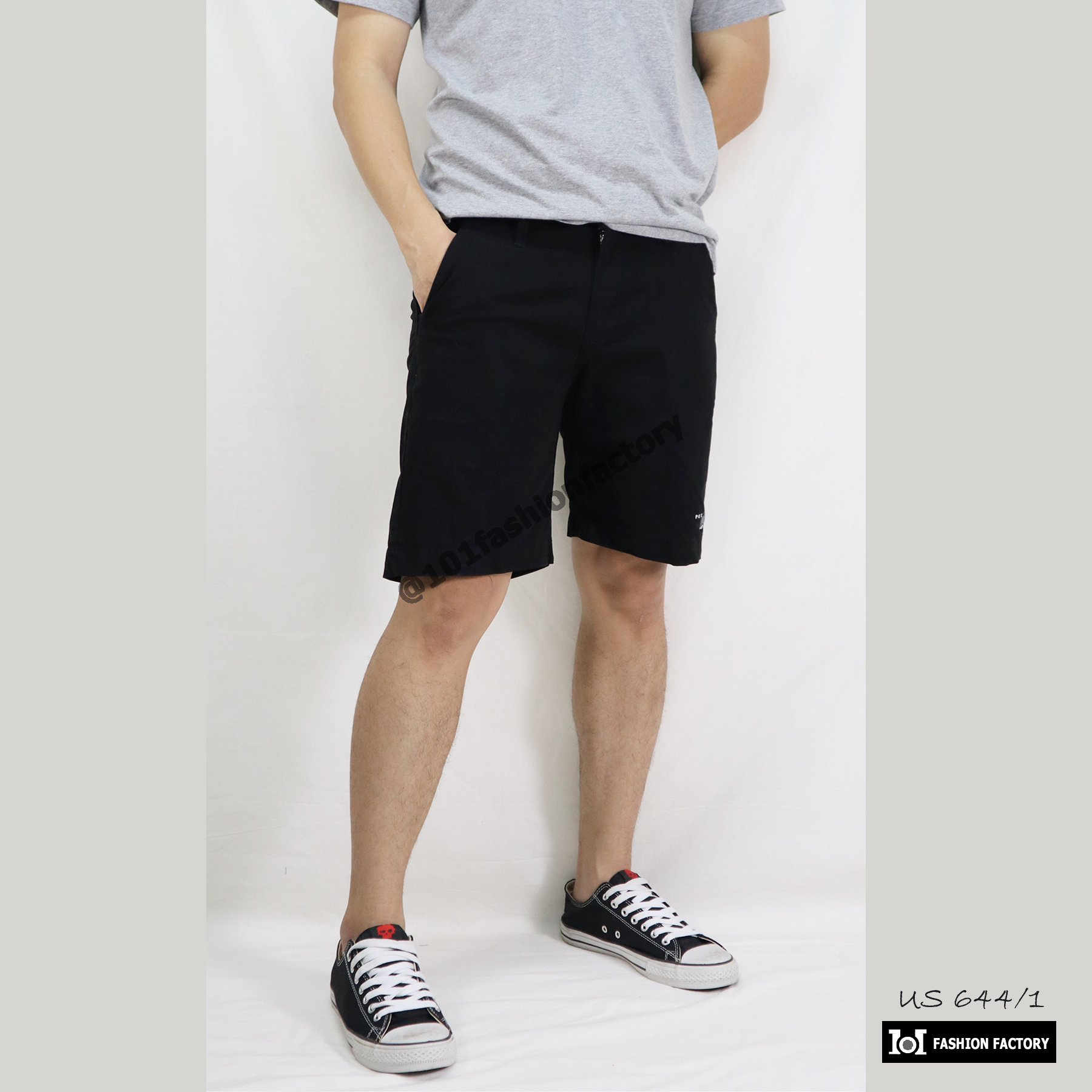 กางเกงขาสั้น No.644/1 ขอบเอวยางด้านหลัง ส่วมง่าย มีสไตล์ สีดำ | PHUMIYER