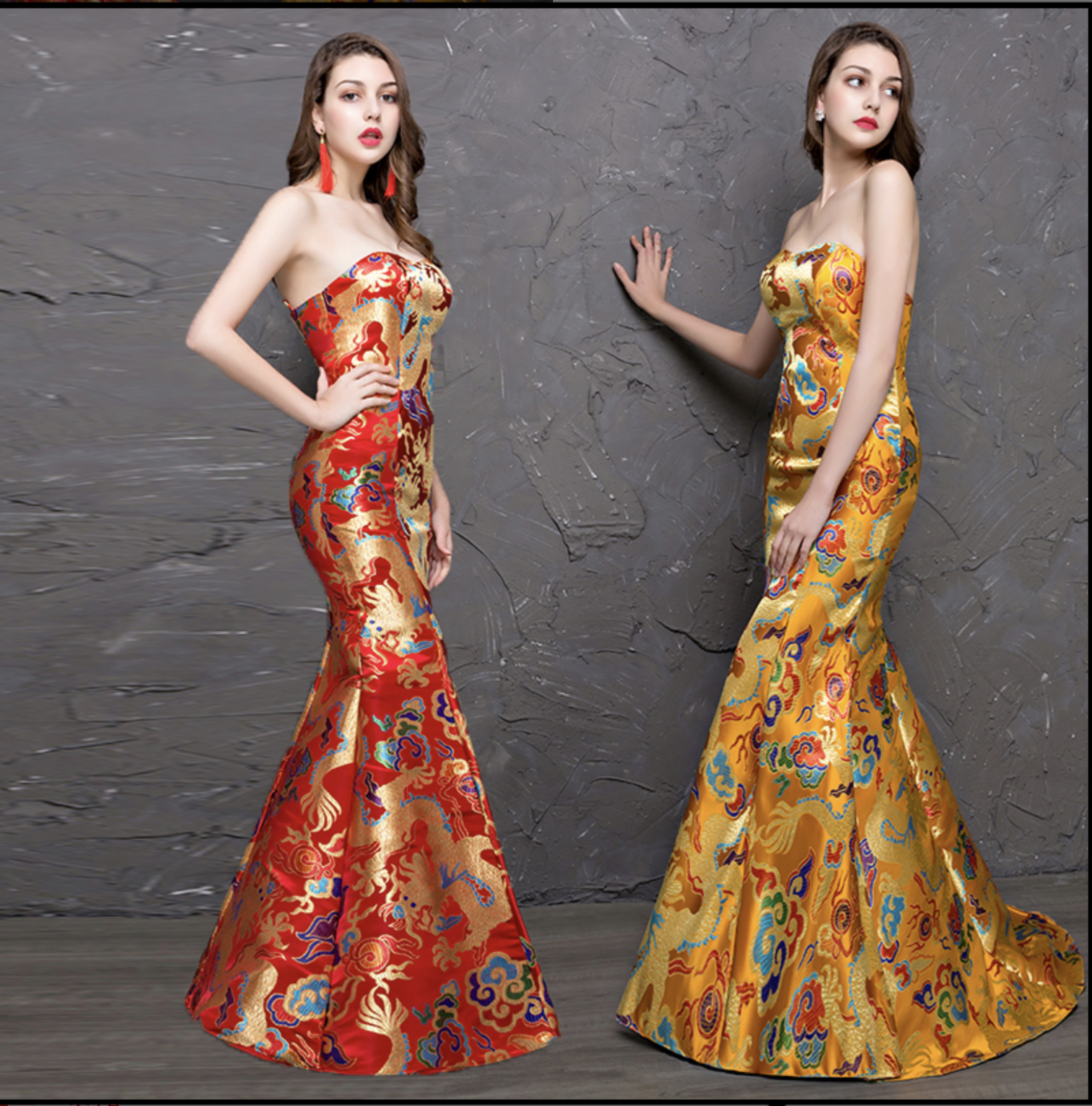 กี่เพ้ายาวเกาะอกสีทอง LX99 สินค้าพร้อมส่ง