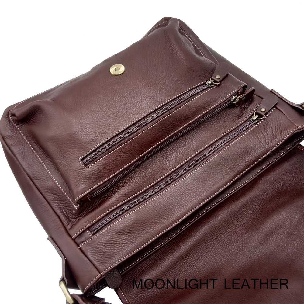 กระเป๋าหนังแท้สะพายข้าง สำหรับผู้ชาย Moonlight สีน้ำตาลเข้ม ทำจากหนังวัวแท้ทั้งใบ นิ่มมาก ขนาดใหญ่ ไม่ลอก มีรับประกัน