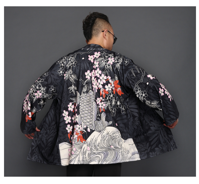 เสื้อแจ๊คเก็ต ผ้าลินิน ลายกิโมโน สีดำ รหัส HOT 60 สินค้าพร้อมส่ง
