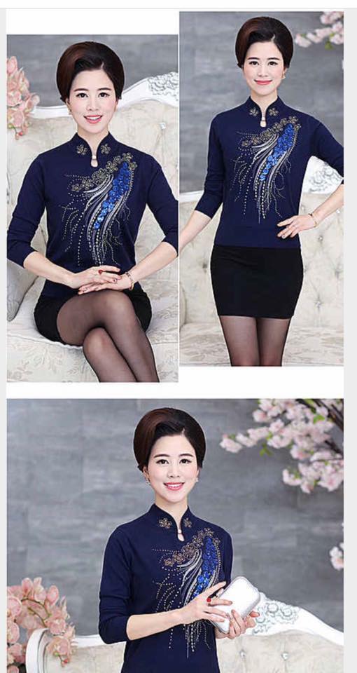 เสื้อสไตล์จีน ไหมพรม รหัส EE108 สินค้าพร้อมส่ง