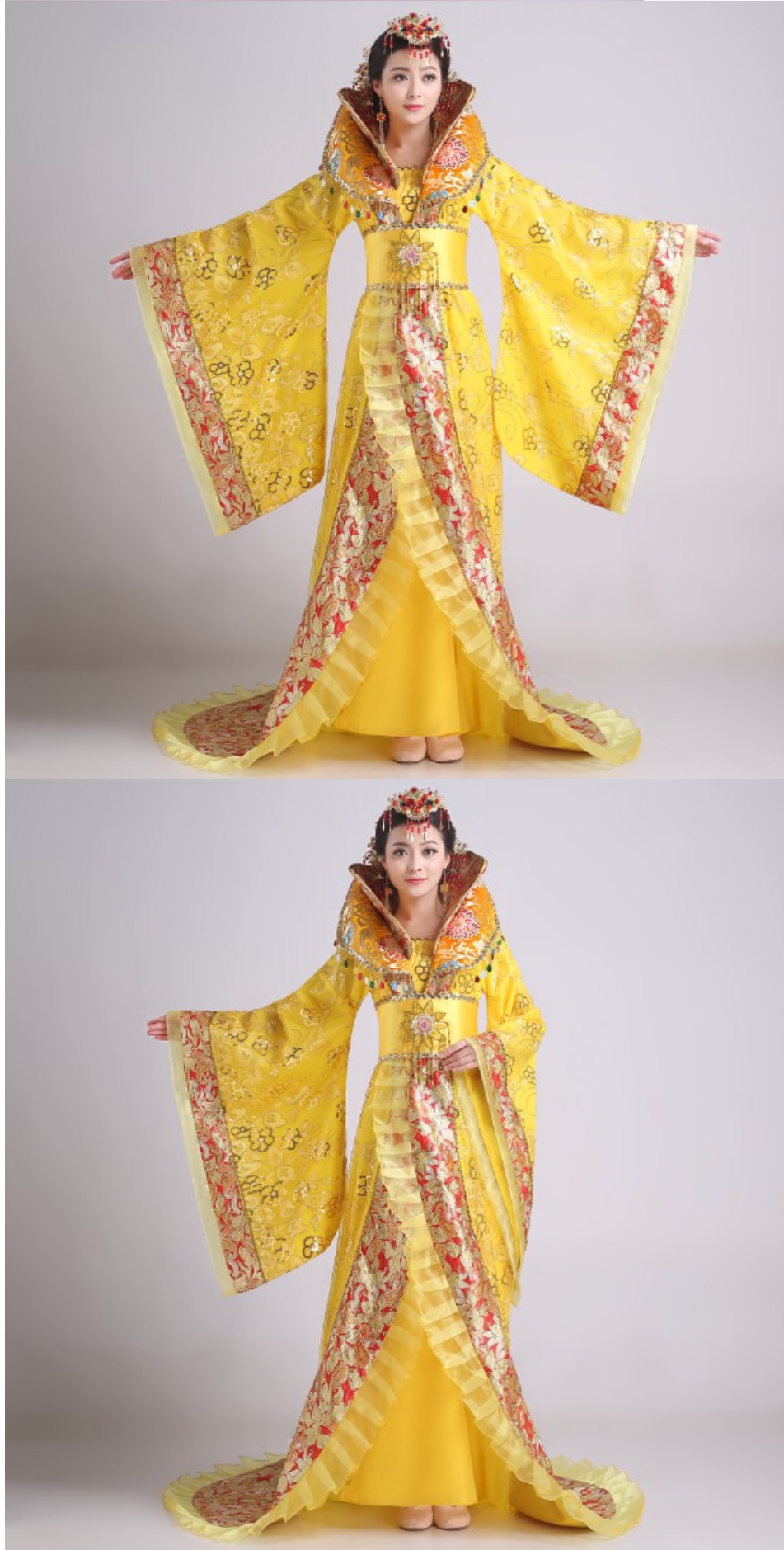 ชุดองค์หญิงราชวงค์ถังสีเหลืองขอบชมพู รหัส HN 282 สินค้าพร้อมส่ง