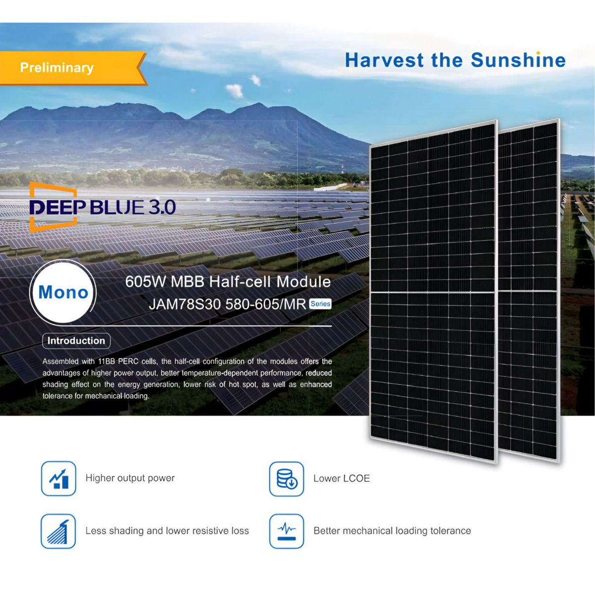 แผงโซล่าเซล Solar Panel JA Solar 595W JAM78S30 MR รับประกันสินค้า 12 ปี