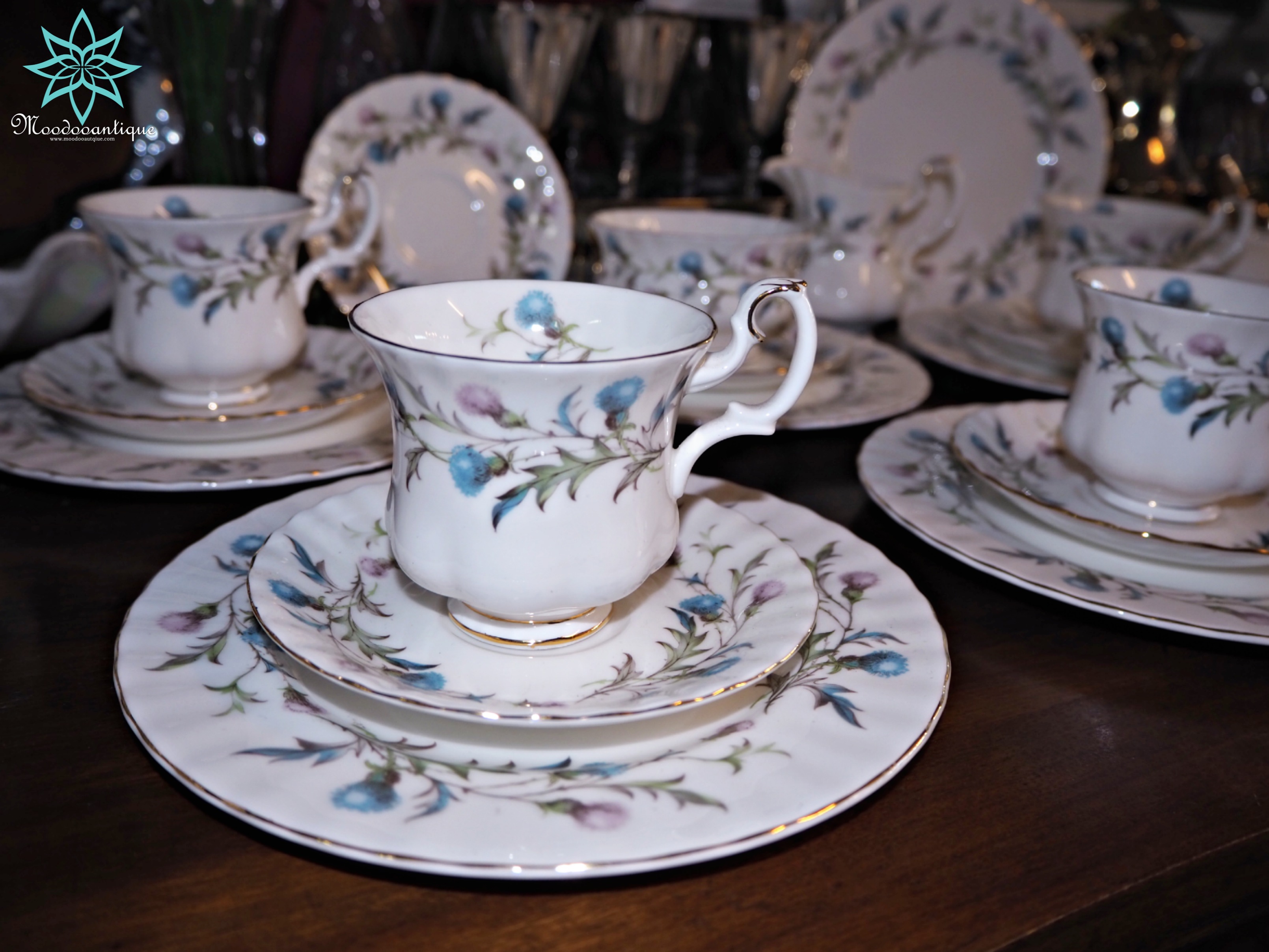 Royal Albert Brigadoon Teacup Trio Pink Blue Bone China