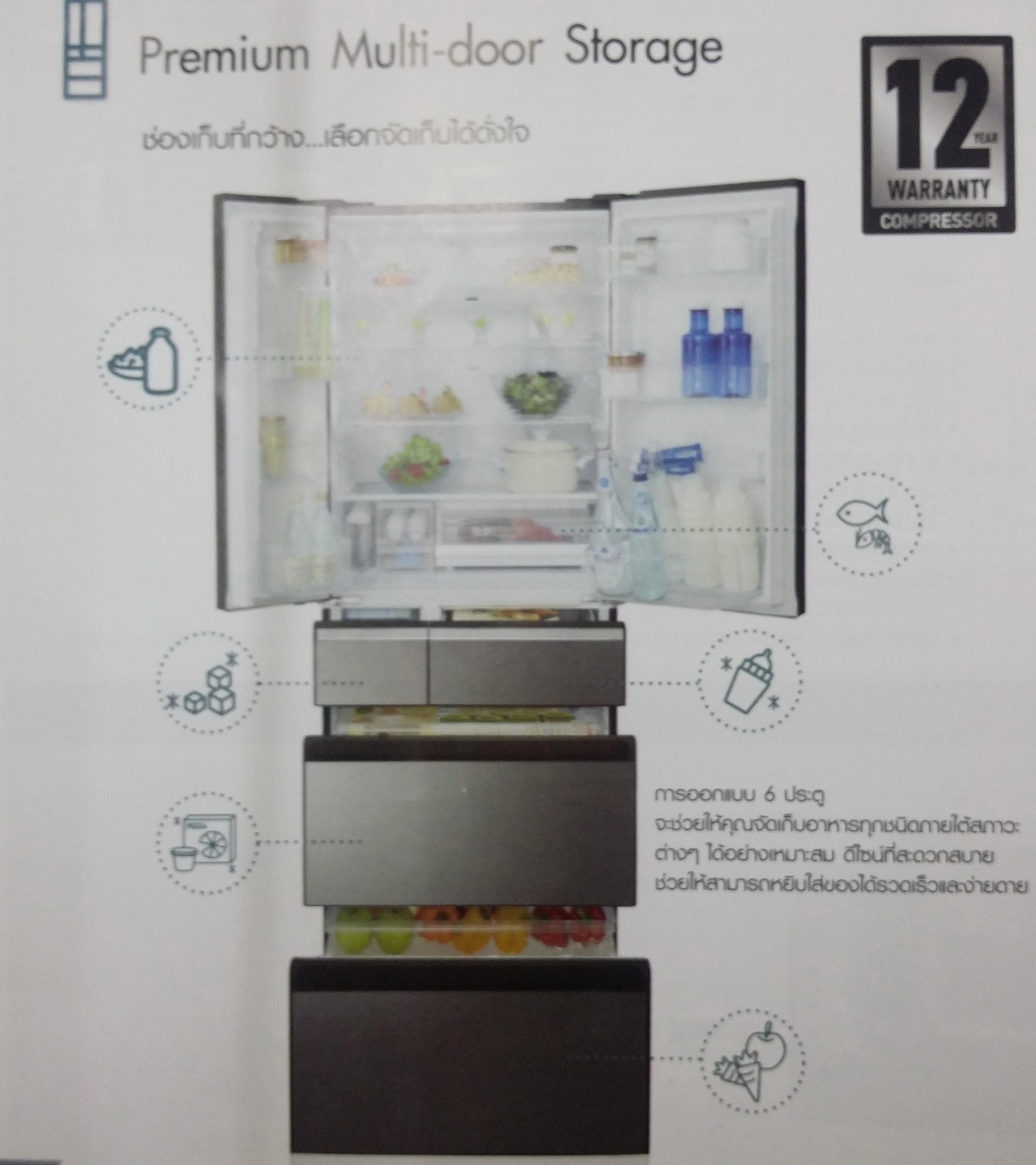 ตู้เย็น Panasonic 17.7 คิว Inverter 6 ประตู กระจกเงา รุ่น NR-F510GT-X