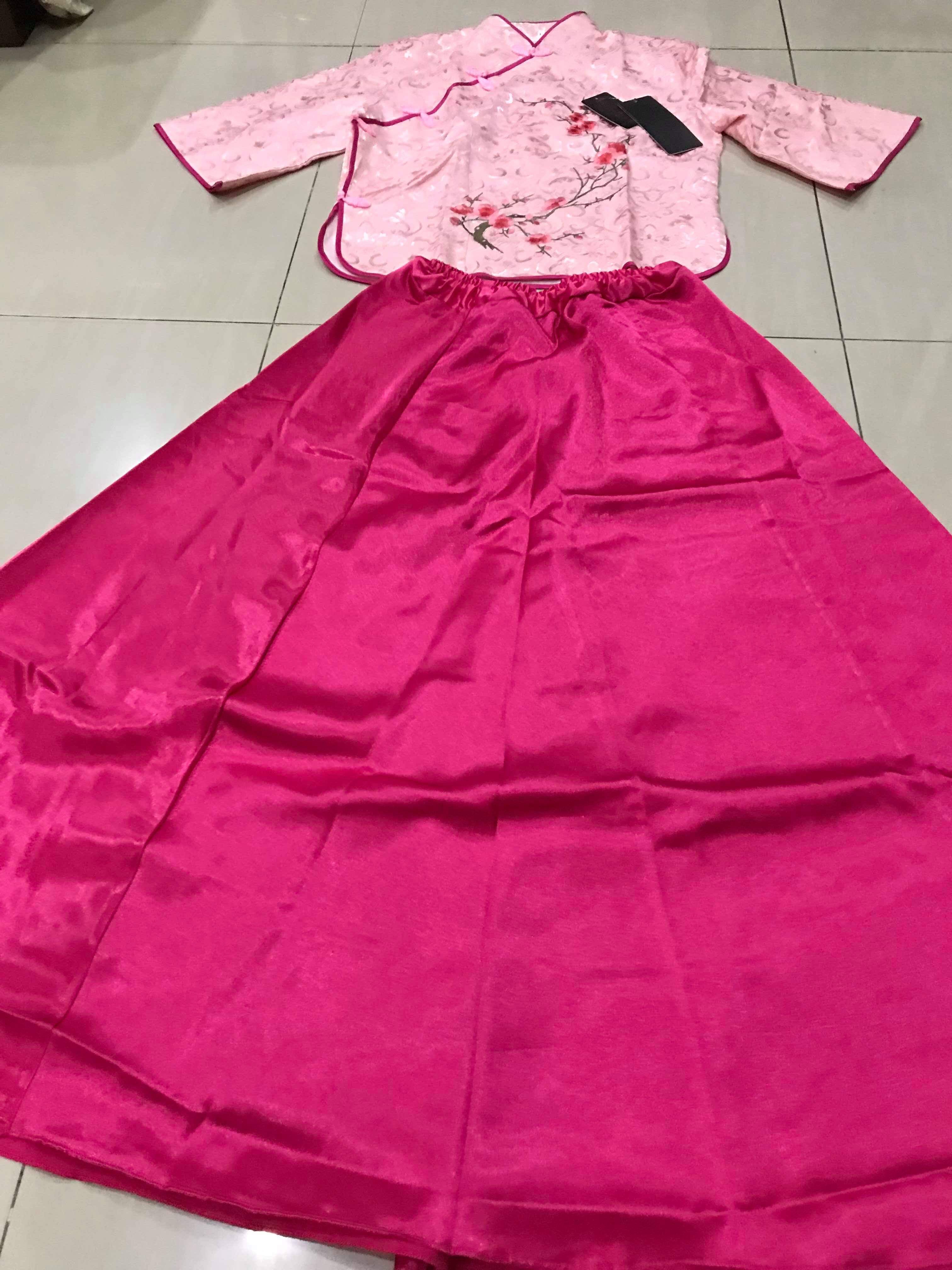 ชุดเสื้อ+กระโปรงสีชมพูเข้ม รหัส GH66 พร้อมส่ง