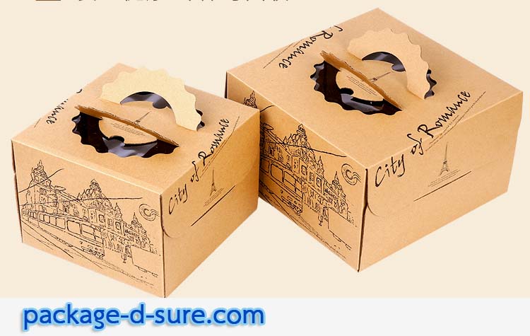 กล่องเค้ก 6 นิ้ว 1 ปอนด์ 21x21x15.5 หูหิ้ว กระดาษคราฟ ลาย city of romance