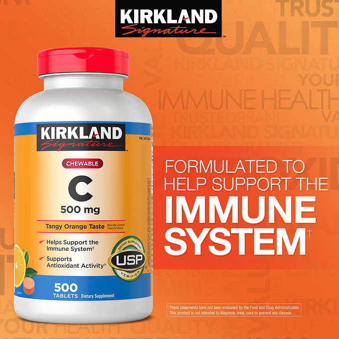 Kirkland Vitamin C 500mg 500เม็ด Chewable รสส้ม อมเคี้ยว เด็กกินได้ ผู้ใหญ่กินดีค่ะ หมดอายุ 06/2027