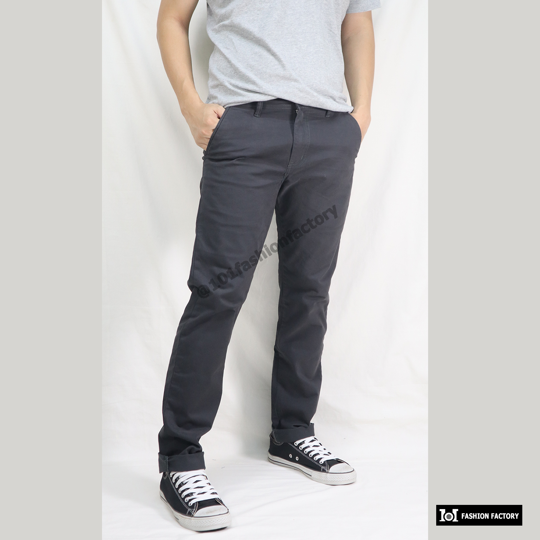ขายาวชีโน่ No.646/17 กางเกงสวย ที่ไหนกับใครมั่นใจสุดๆ สีเทาดำ| US101