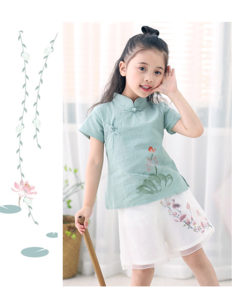 ชุดเสื้อเขียว+กางเกงขาว ผ้าฝ้าย ผ้าลินิน รหัส GP 58 สินค้าพร้อมส่ง