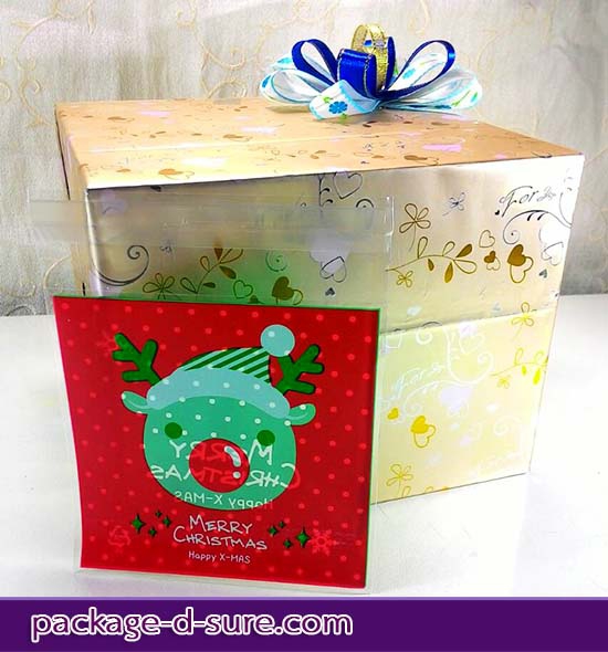 โปรโมชั่น//ถุงคุกกี้มีแถบกาว 10x10 ลายกวางคริสต์มาส สีแดง แพ็ค 100 ใบ