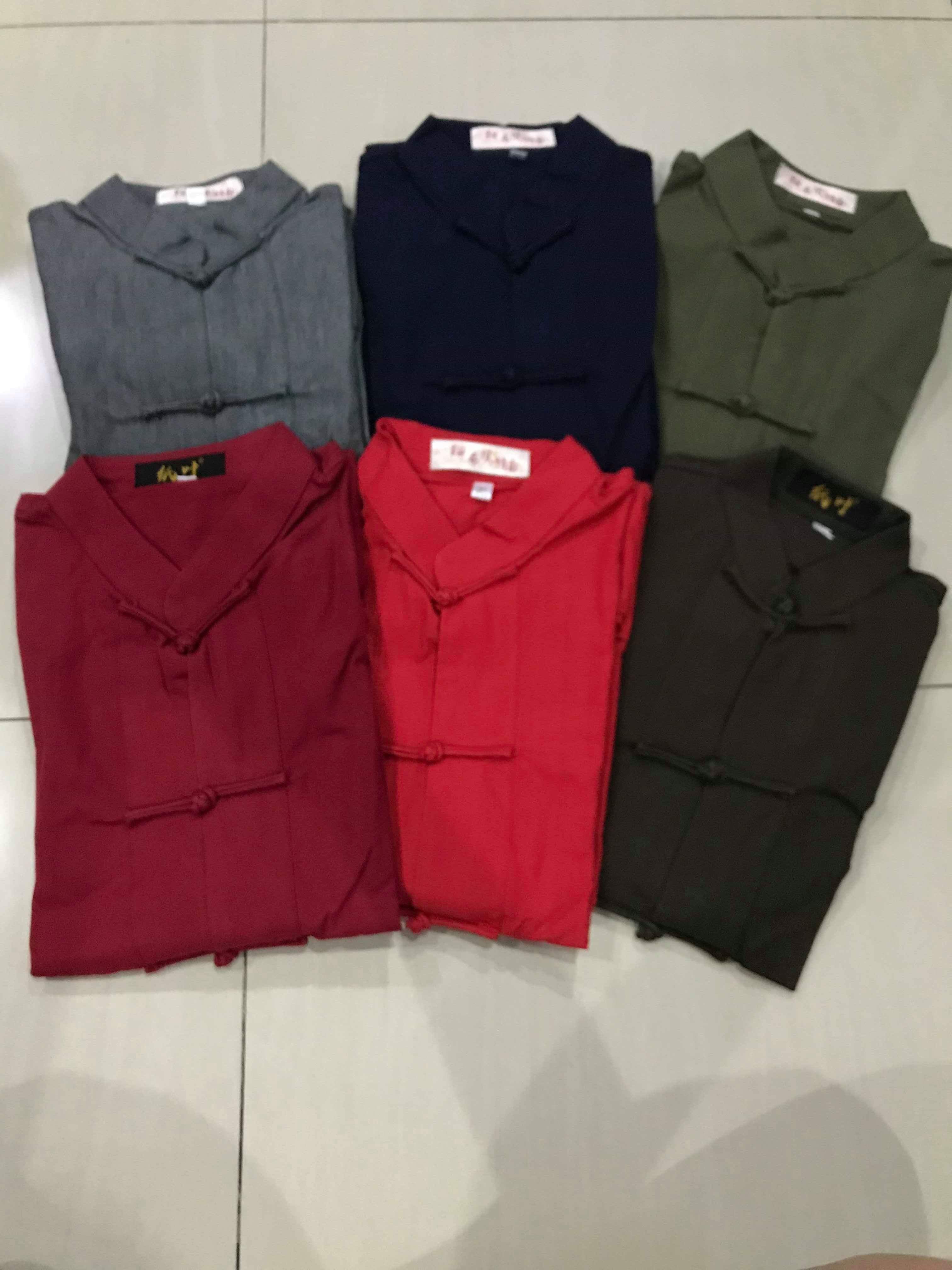 เสื้อจีนชาย ผ้าฝ้ายผสมลินิน สีแดงเข้ม รหัส SIX39 สินคัาพร้อมส่ง