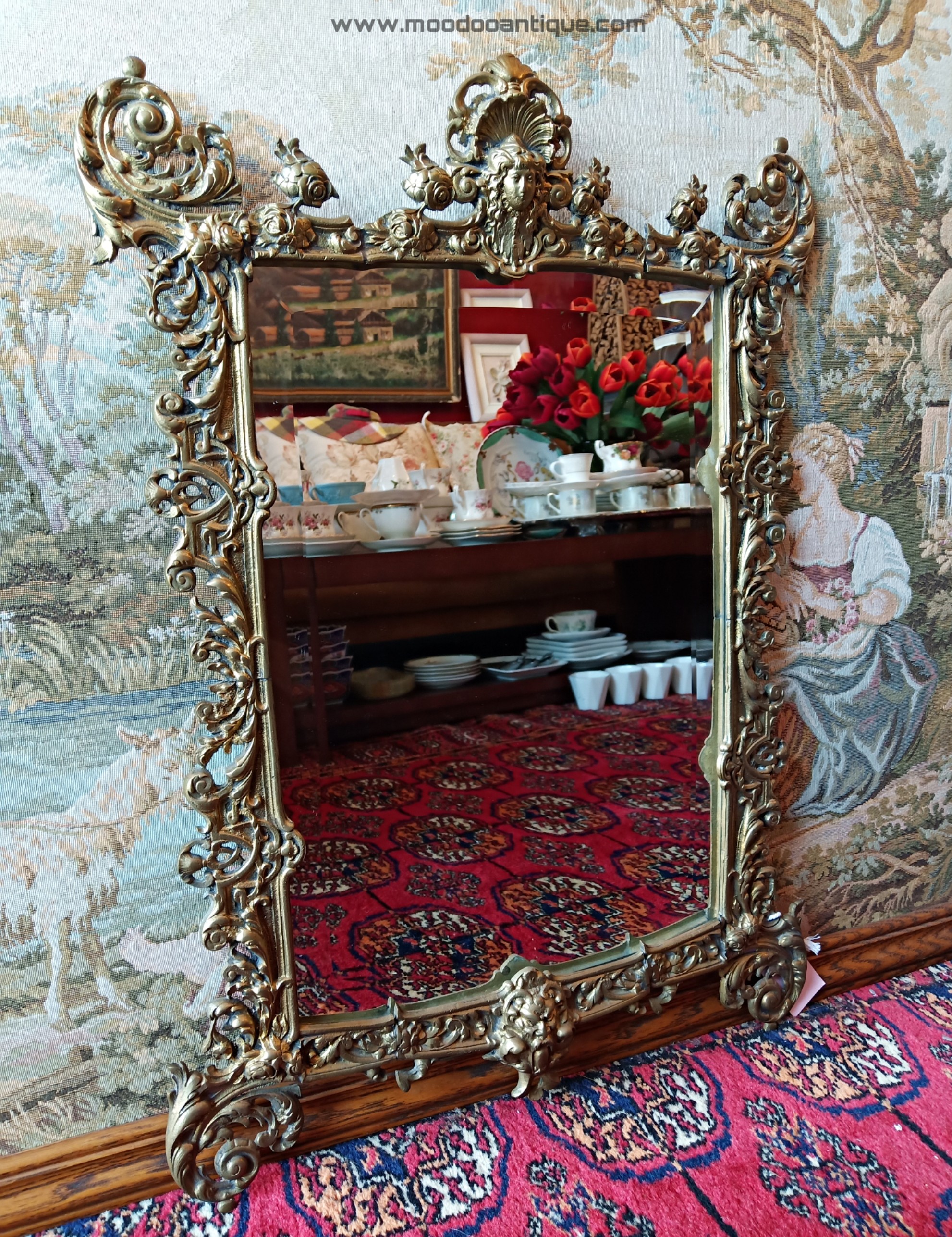 Antique French Carved Gold Gilt Brass Louis XV Mirror