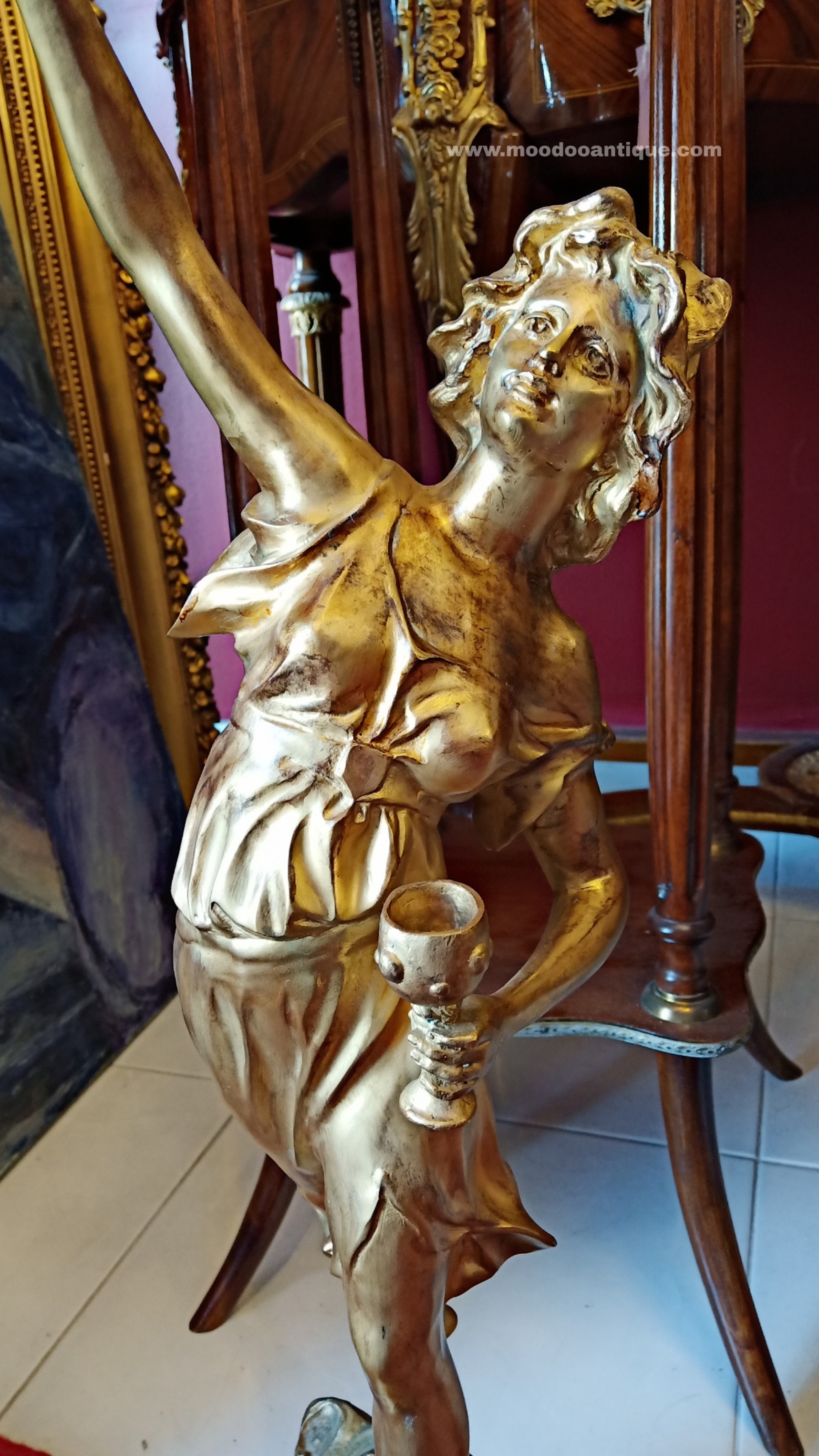 เชิงเทียนบรอนซ์รูปปั้นเทพีคู่งาน Art Nouveau Antique L&F Moreau