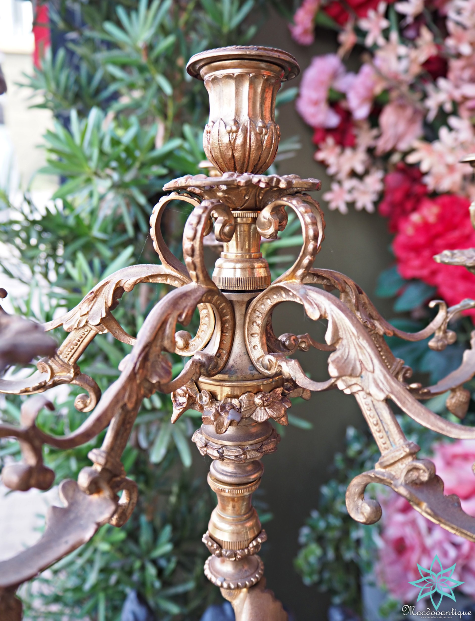 เชิงเทียนบรอนซ์รูปปั้นเทพีคู่งาน Art Nouveau Antique L&F Moreau