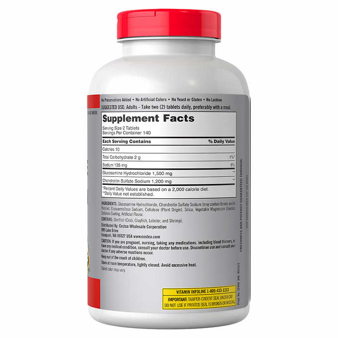 Kirkland Glucosamine HCI 1500 mg/Chondroitin Sulfate 1200 mg - 280 เม็ด หมดอายุ 03/2028