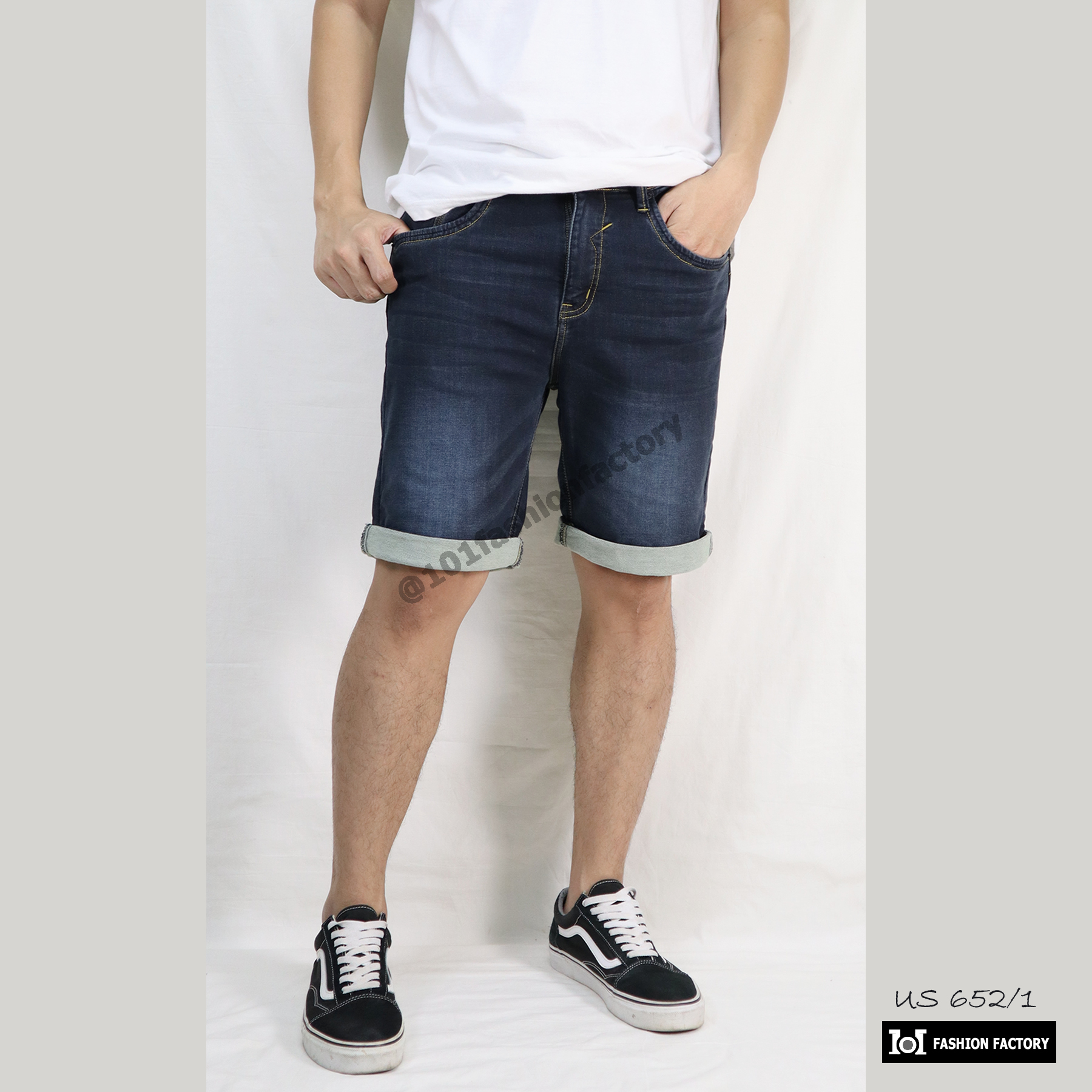 กางเกงยีนส์ขาสั้น US652/1 ยีนส์ผ้ายืดแฟชั่น ใส่สบาย สีเข้ม |US101