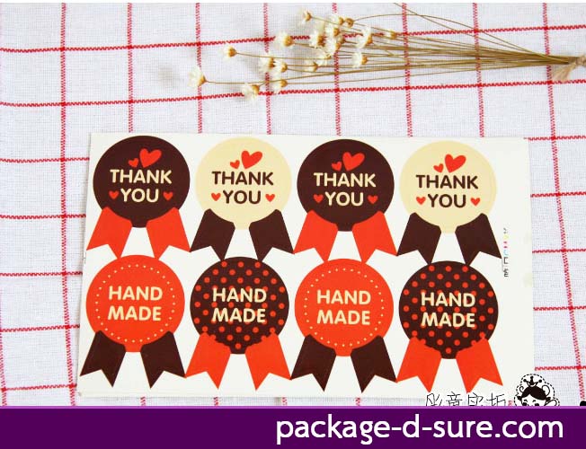 สติกเกอร์ ลายโบว์วงกลม Thank you 5 แผ่น 40 ดวง